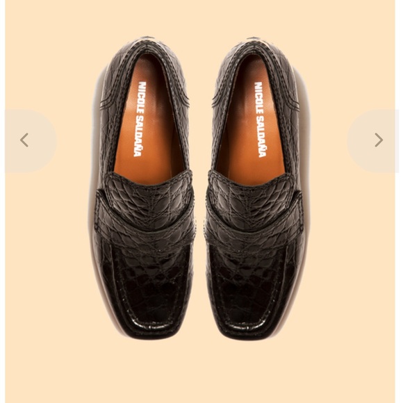 Nicole Saldana embossed black heeled loafer - Picture 2 of 9